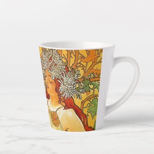 Alphonse Mucha Art Nouveau Herfst Latte Mok (Rechts)