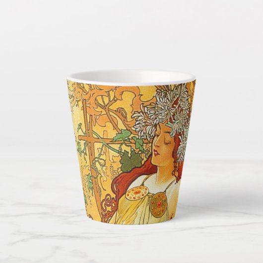 Alphonse Mucha Art Nouveau Herfst Latte Mok (Voorkant)