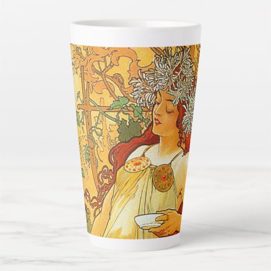 Alphonse Mucha Art Nouveau Herfst Latte Mok (Voorkant)