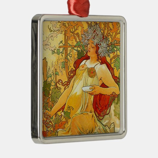 Alphonse Mucha Art Nouveau Herfst Metalen Ornament (Rechts)