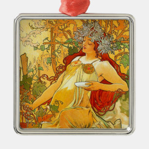Alphonse Mucha Art Nouveau Herfst Metalen Ornament