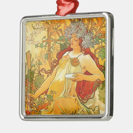 Alphonse Mucha Art Nouveau Herfst Metalen Ornament (Links)