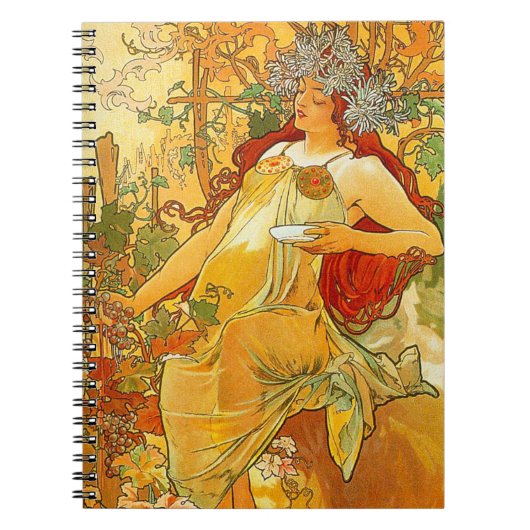 Alphonse Mucha Art Nouveau Herfst Notitieboek (Voorkant)