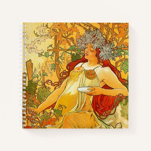 Alphonse Mucha Art Nouveau Herfst Notitieboek (Voorkant)