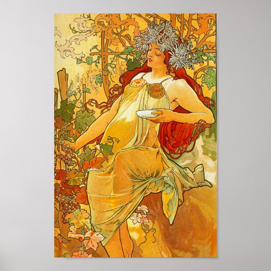 Alphonse Mucha Art Nouveau Herfst Poster (Voorkant)