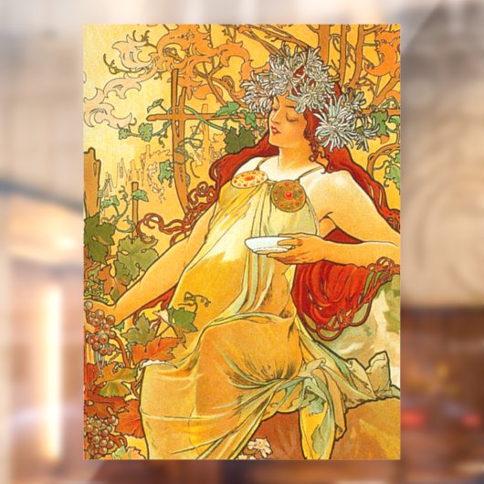 Alphonse Mucha Art Nouveau Herfst Raamsticker (Vel 2)