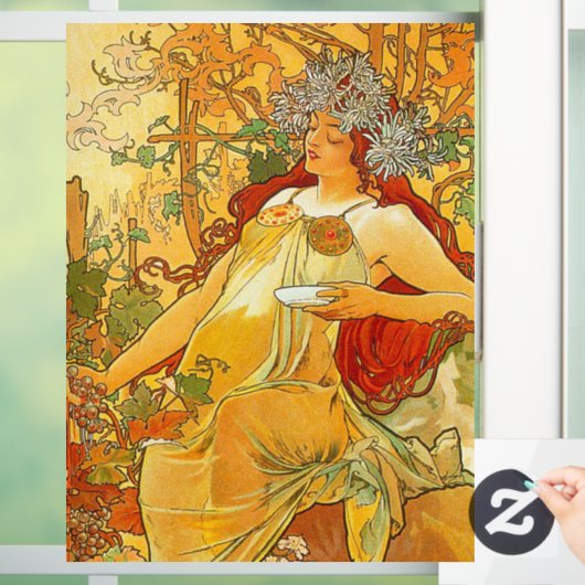 Alphonse Mucha Art Nouveau Herfst Raamsticker (Huis)