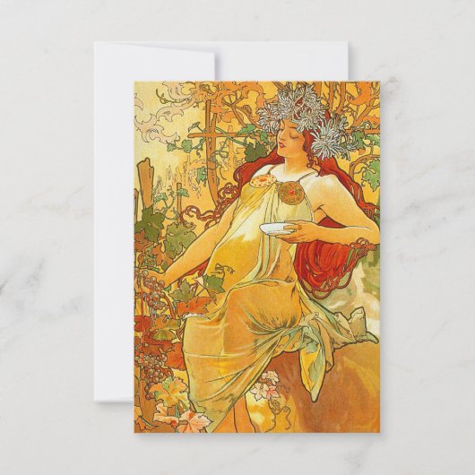 Alphonse Mucha Art Nouveau Herfst RSVP Kaartje (Voorkant)