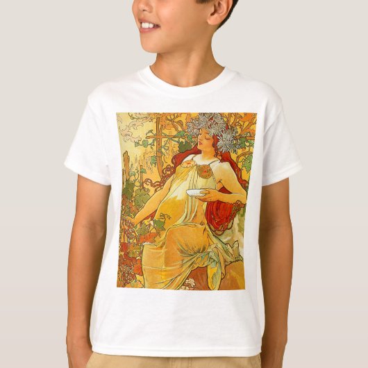 Alphonse Mucha Art Nouveau Herfst T-shirt (Voorkant)