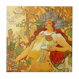 Alphonse Mucha Art Nouveau Herfst Tegeltje