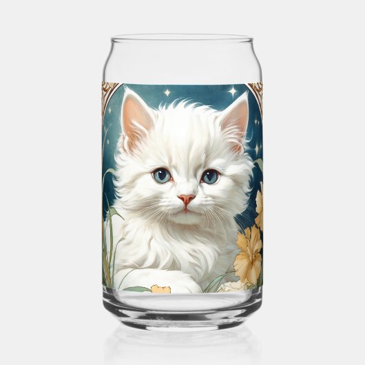 Alphonse Mucha Art Nouveau Kitten Blikvorm Glas (Voorkant)