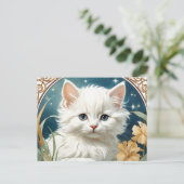 Alphonse Mucha Art Nouveau Kitten Briefkaart (Staand voorkant)