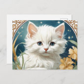 Alphonse Mucha Art Nouveau Kitten Briefkaart (Voorkant / Achterkant)