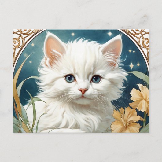 Alphonse Mucha Art Nouveau Kitten Briefkaart (Voorkant)