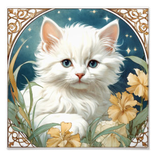 Alphonse Mucha Art Nouveau Kitten Foto Afdruk
