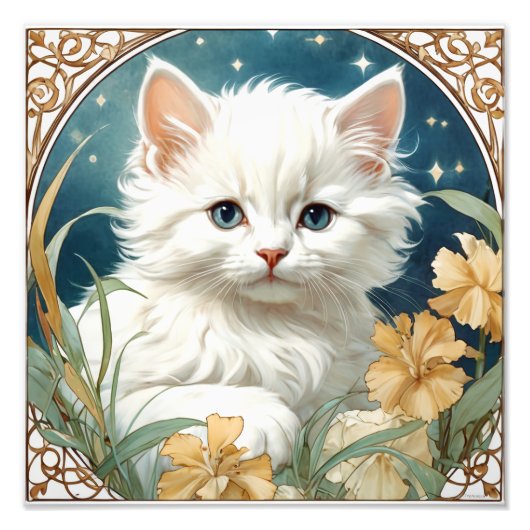 Alphonse Mucha Art Nouveau Kitten Foto Afdruk (Voorkant)