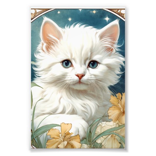 Alphonse Mucha Art Nouveau Kitten Foto Afdruk (Voorkant)