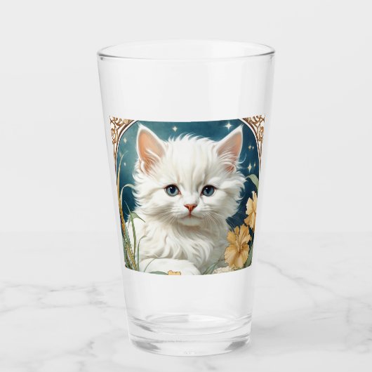 Alphonse Mucha Art Nouveau Kitten Glas (Voorkant)