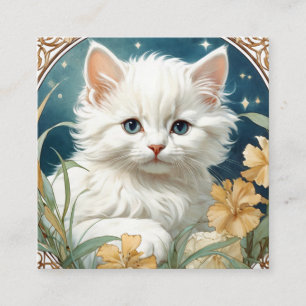 Alphonse Mucha Art Nouveau Kitten Informatiekaartje