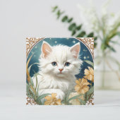 Alphonse Mucha Art Nouveau Kitten Kaart (Staand voorkant)