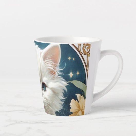 Alphonse Mucha Art Nouveau Kitten Latte Mok (Rechts)