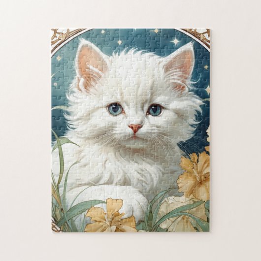 Alphonse Mucha Art Nouveau Kitten Legpuzzel (Verticaal)