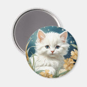 Alphonse Mucha Art Nouveau Kitten Magneet (Voorkant / Achterkant)