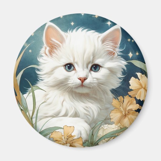 Alphonse Mucha Art Nouveau Kitten Magneet (Voorkant)