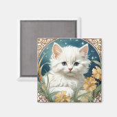 Alphonse Mucha Art Nouveau Kitten Magneet (Voorkant / Achterkant)
