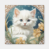 Alphonse Mucha Art Nouveau Kitten Magneet (Voorkant)