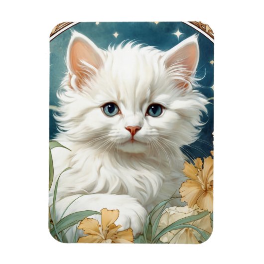 Alphonse Mucha Art Nouveau Kitten Magneet (Verticaal)