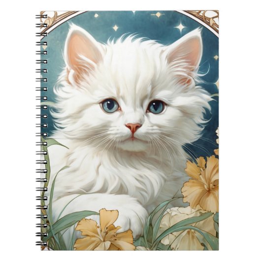 Alphonse Mucha Art Nouveau Kitten Notitieboek (Voorkant)