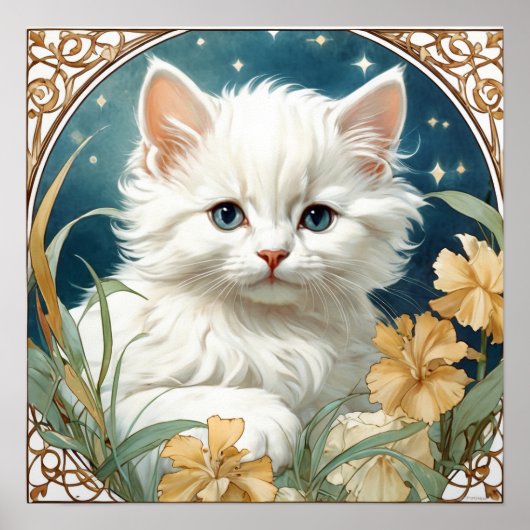Alphonse Mucha Art Nouveau Kitten Poster (Voorkant)