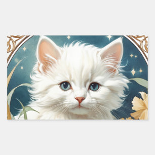 Alphonse Mucha Art Nouveau Kitten Rechthoekige Sticker