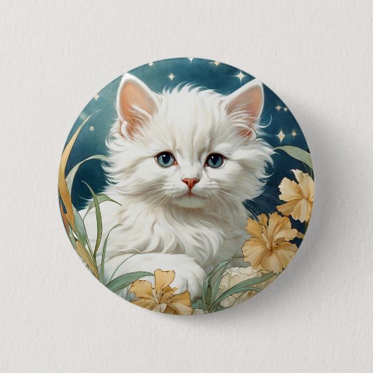 Alphonse Mucha Art Nouveau Kitten Ronde Button 5,7 Cm (Voorkant)