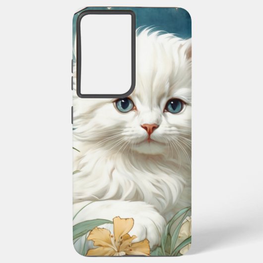 Alphonse Mucha Art Nouveau Kitten Samsung Galaxy Hoesje (Achterkant)