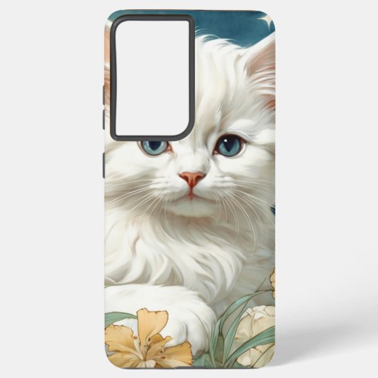 Alphonse Mucha Art Nouveau Kitten Samsung Galaxy Hoesje (Achterkant)
