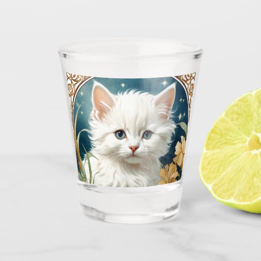 Alphonse Mucha Art Nouveau Kitten Shot Glas (Voorkant)