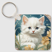 Alphonse Mucha Art Nouveau Kitten Sleutelhanger (Voorkant)