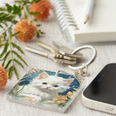 Alphonse Mucha Art Nouveau Kitten Sleutelhanger (Voorkant Rechts)