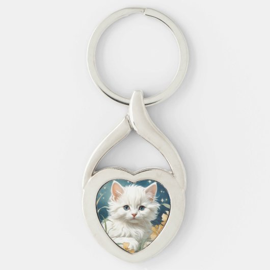 Alphonse Mucha Art Nouveau Kitten Sleutelhanger (Voorkant)