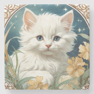 Alphonse Mucha Art Nouveau Kitten Stenen Onderzetter