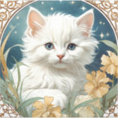 Alphonse Mucha Art Nouveau Kitten Sticker (Voorkant)