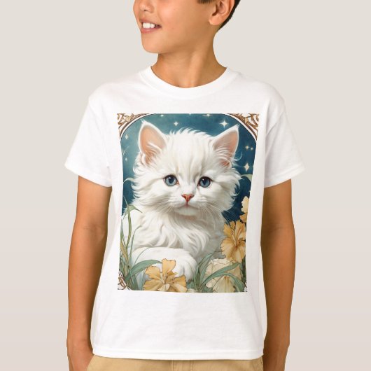 Alphonse Mucha Art Nouveau Kitten T-shirt (Voorkant)