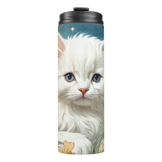 Alphonse Mucha Art Nouveau Kitten Thermosbeker (Voorkant)