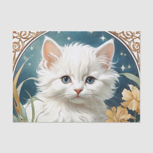Alphonse Mucha Art Nouveau Kitten Tissuepapier (Voorkant)