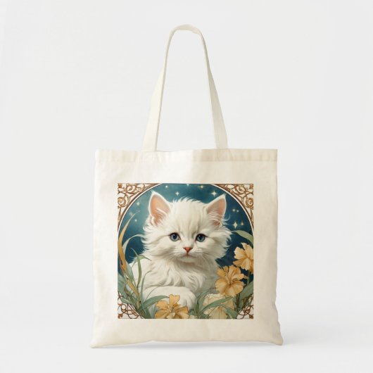 Alphonse Mucha Art Nouveau Kitten Tote Bag (Voorkant)
