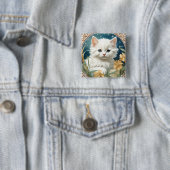 Alphonse Mucha Art Nouveau Kitten Vierkante Button 5,1 Cm (In situ)