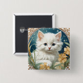 Alphonse Mucha Art Nouveau Kitten Vierkante Button 5,1 Cm (Voorkant /achterkant)