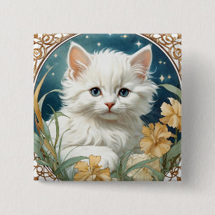 Alphonse Mucha Art Nouveau Kitten Vierkante Button 5,1 Cm